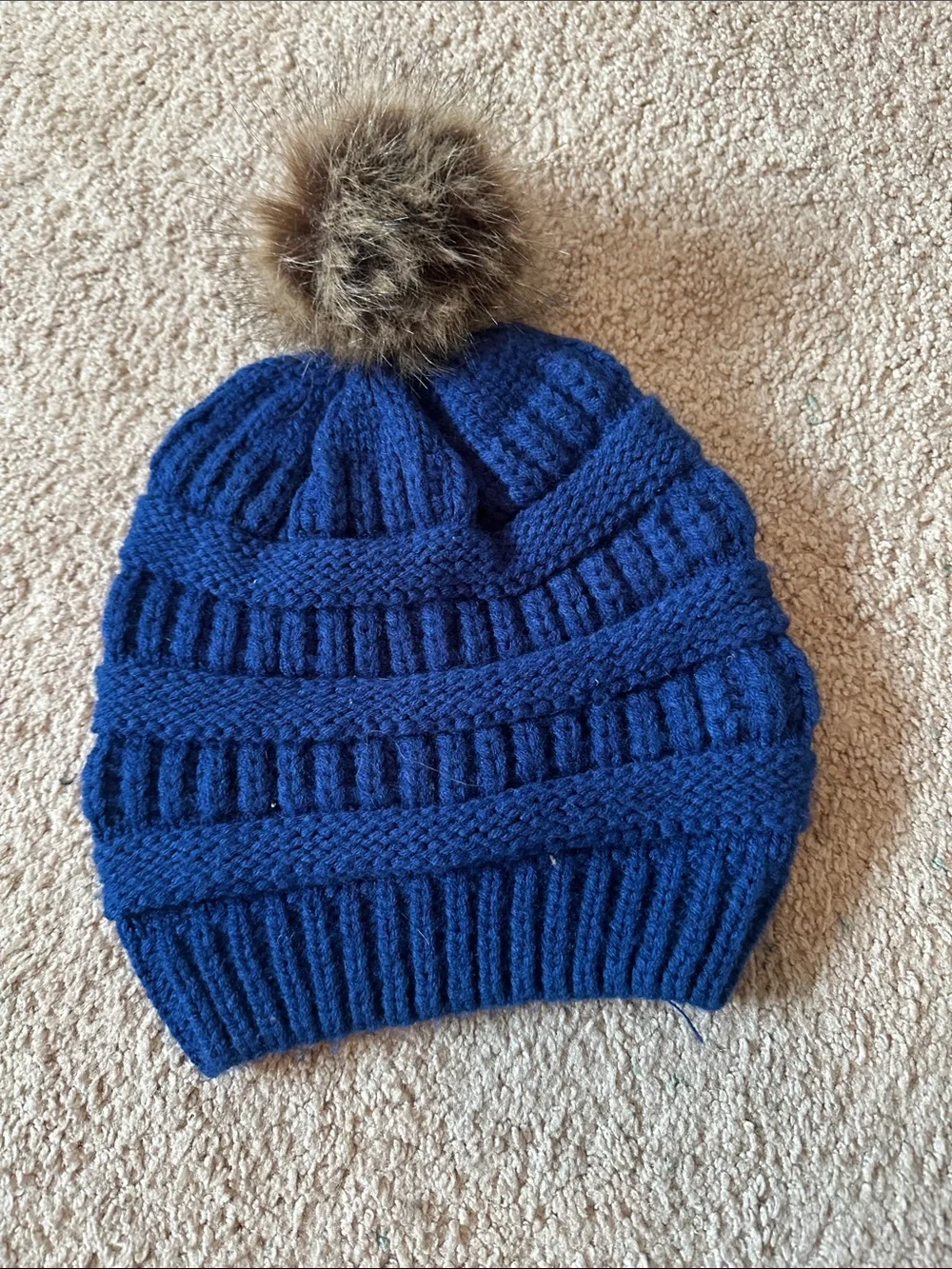 Teal Blue Knit Pom Beanie Hat